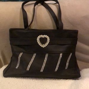 Faux Leather Tote. Black with Rhinestone